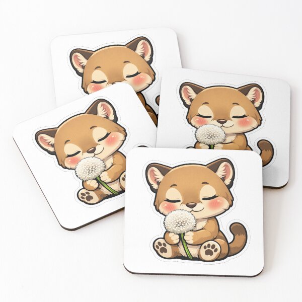 Item preview, Cute Little Cougar Smelling Dandelion Flower designed and sold by Owcomm.