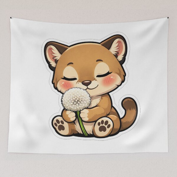 Item preview, Cute Little Cougar Smelling Dandelion Flower designed and sold by Owcomm.
