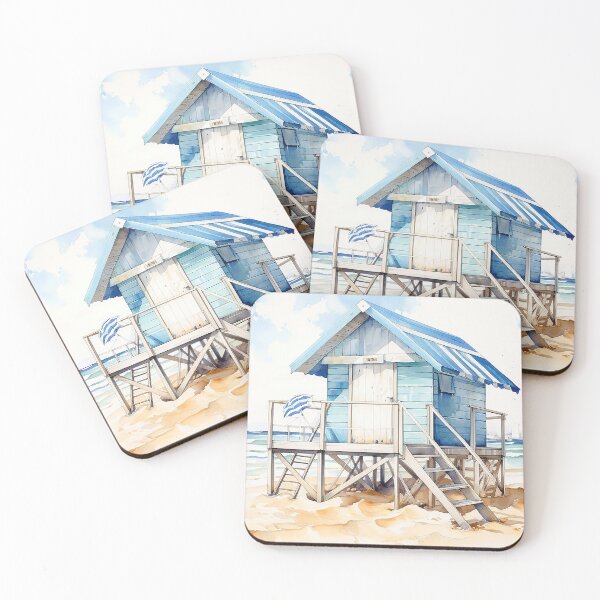 Item preview, Blue Breeze Retreat - A Blue And White Shack On The Beach - Landscape Art - Watercolor Art designed and sold by CastleBySea.