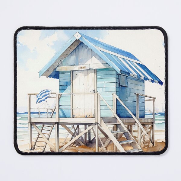 Item preview, Blue Breeze Retreat - A Blue And White Shack On The Beach - Landscape Art - Watercolor Art designed and sold by CastleBySea.