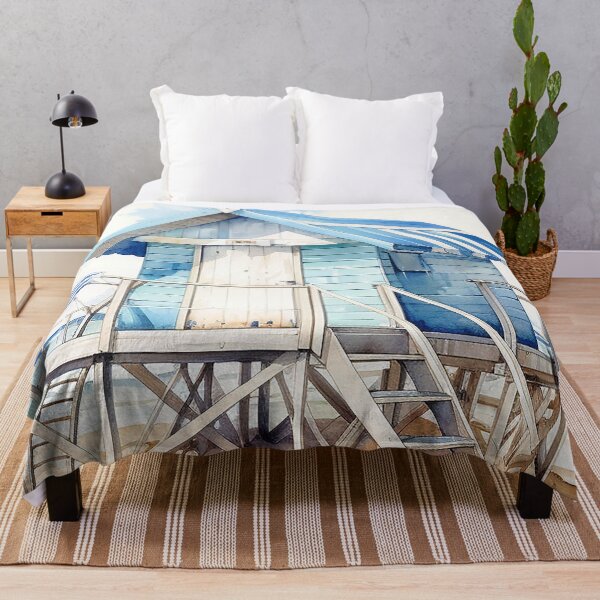 Item preview, Blue Breeze Retreat - A Blue And White Shack On The Beach - Landscape Art - Watercolor Art designed and sold by CastleBySea.