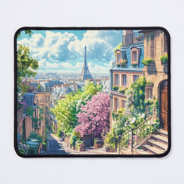 Item preview, Romantic Paris Street in Spring with Eiffel Tower View designed and sold by Whimsical Wayfarer.