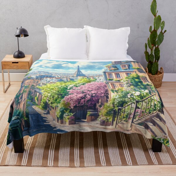 Item preview, Romantic Paris Street in Spring with Eiffel Tower View designed and sold by Whimsical Wayfarer.