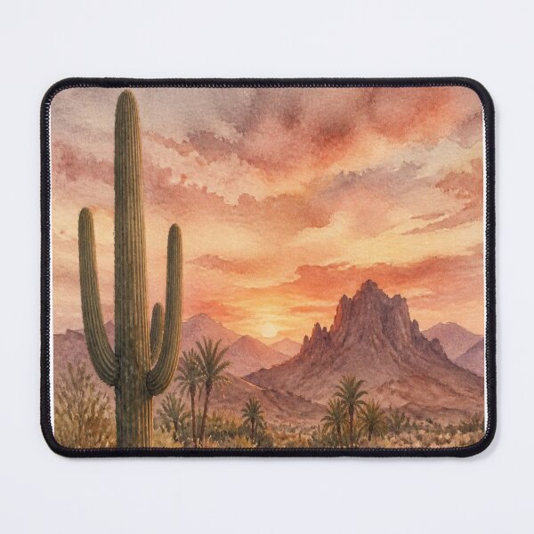 Item preview, Rustic Saguaro Cactus Desert Oasis Watercolor Painting Art Print designed and sold by Gameshalah's Designs Hub.