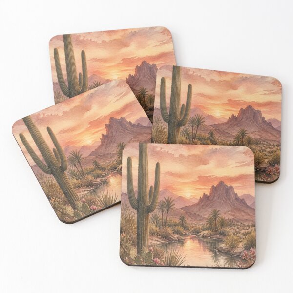 Item preview, Rustic Saguaro Cactus Desert Oasis Watercolor Painting Art Print designed and sold by Gameshalah's Designs Hub.