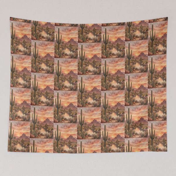 Item preview, Rustic Saguaro Cactus Desert Oasis Watercolor Painting Art Print designed and sold by Gameshalah's Designs Hub.