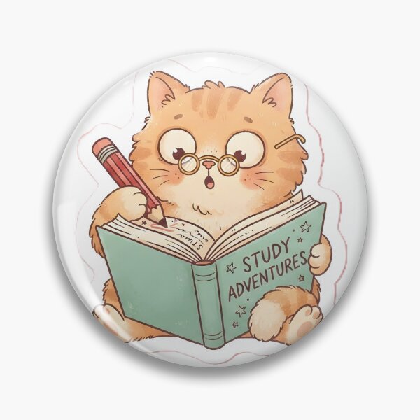 Item preview, Cute Dumb Cat Reading a Book - Funny Studying Kitten Aesthetic Sticker & Phone Case Art designed and sold by PufftailStudio.
