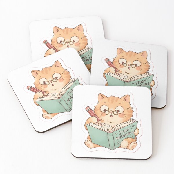 Item preview, Cute Dumb Cat Reading a Book - Funny Studying Kitten Aesthetic Sticker & Phone Case Art designed and sold by PufftailStudio.