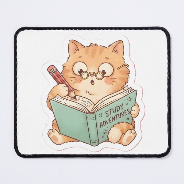 Item preview, Cute Dumb Cat Reading a Book - Funny Studying Kitten Aesthetic Sticker & Phone Case Art designed and sold by PufftailStudio.