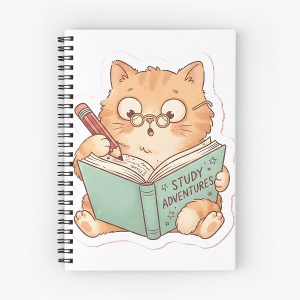Item preview, Cute Dumb Cat Reading a Book - Funny Studying Kitten Aesthetic Sticker & Phone Case Art designed and sold by PufftailStudio.