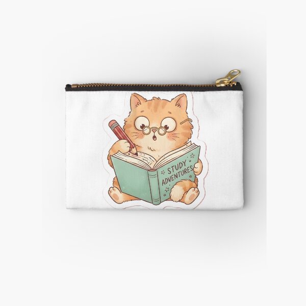 Item preview, Cute Dumb Cat Reading a Book - Funny Studying Kitten Aesthetic Sticker & Phone Case Art designed and sold by PufftailStudio.