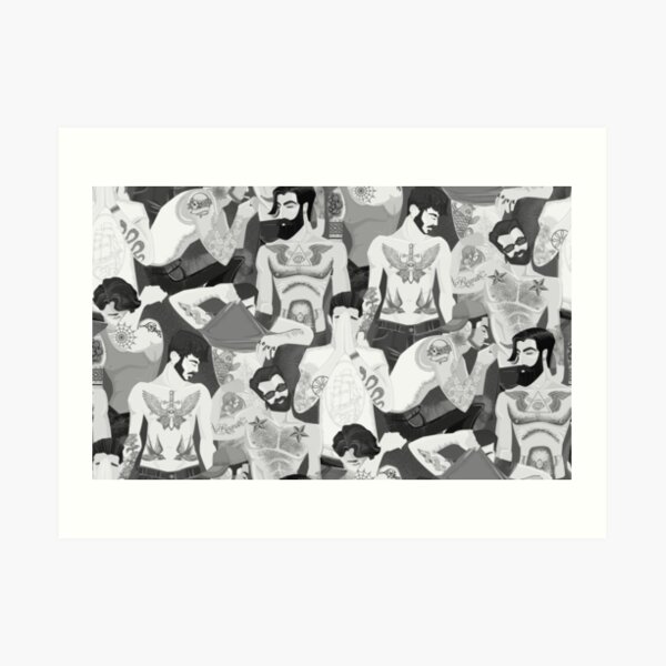 Hot guys with tattoos- black and white edition. Art Print