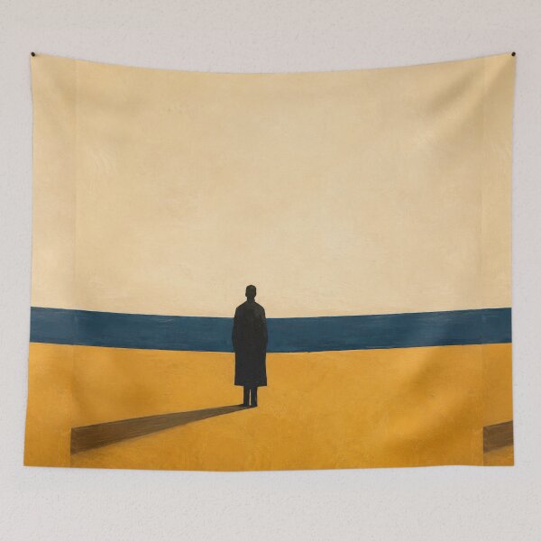 Item preview, Toward the Horizon – Minimalist Lone Figure Abstract Landscape designed and sold by Moodzu.