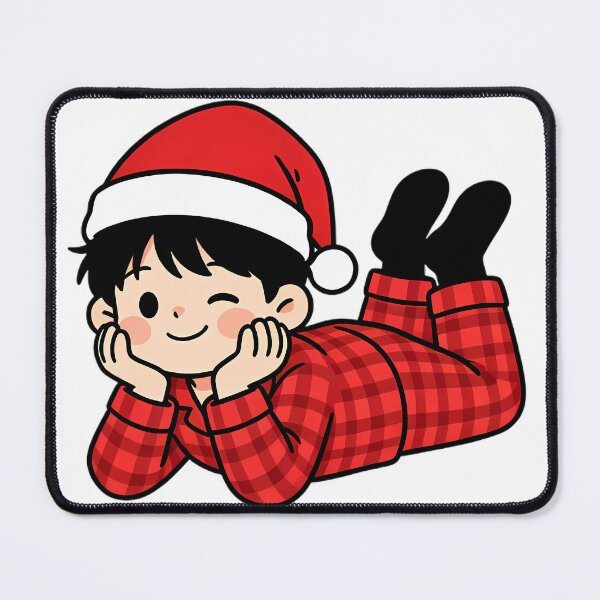 Item preview, Cute Christmas Chibi Boy in Red Checkered Pajama & Santa Hat designed and sold by Bondingbonding.