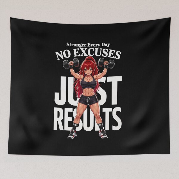 Item preview, No Excuses Just Results Anime Gym Girl Fitness Motivation Tee designed and sold by Digistore1221.