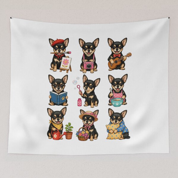 Item preview, Cute Black And Tan Chihuahua Activity Mascot Grid designed and sold by ElcastDesigns.