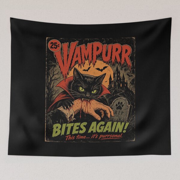 Item preview, Vampurr Bites Again! Funny Cat Halloween Vintage Graphic designed and sold by PartyFam.