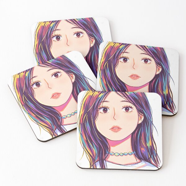 Item preview, Title: Rainbow Shimmer Hair Girl with Beaded Necklace — Portrait Art designed and sold by Bondingbonding.