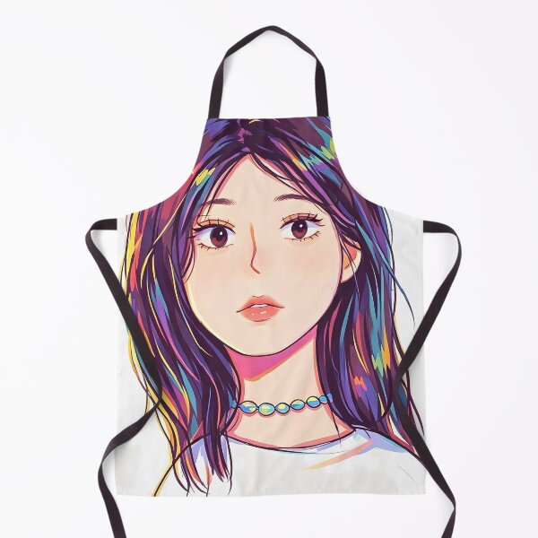 Item preview, Title: Rainbow Shimmer Hair Girl with Beaded Necklace — Portrait Art designed and sold by Bondingbonding.