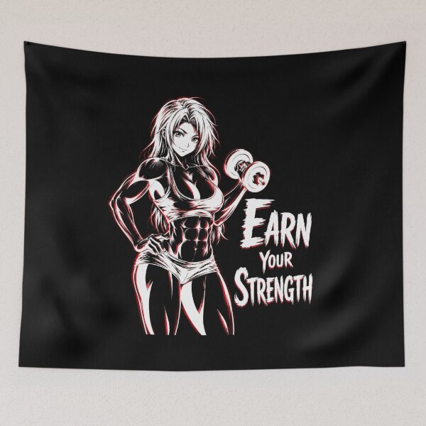 Item preview, Earn Your Strength Anime Gym Girl Fitness Motivation Workout Art designed and sold by Digistore1221.