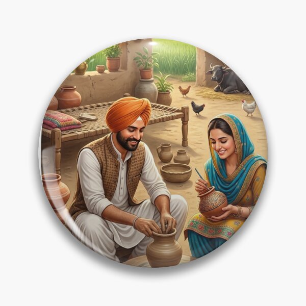 Item preview, Traditional Punjabi Potter Family Die-Cut Sticker - Rural Village Life Art designed and sold by Arts121.