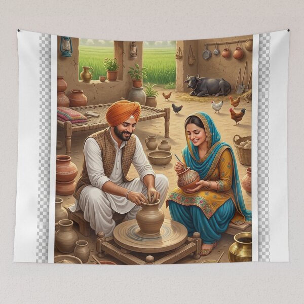 Item preview, Pegatina troquelada de una familia de alfareros tradicionales de Punjab - Arte de la vida rural en un pueblo designed and sold by Arts121.