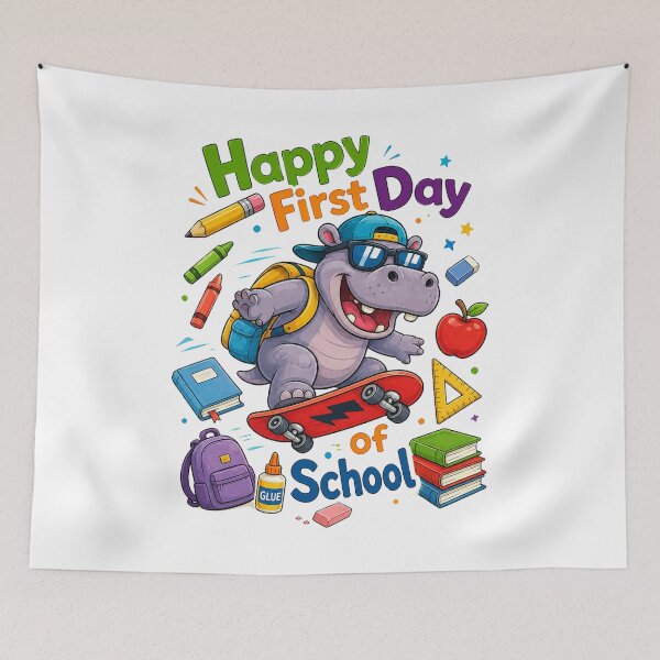 Item preview, Happy First Day of School Cute Hippo Classroom Celebration designed and sold by QuiteOrbit.