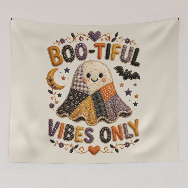 Item preview, Boo-tiful Vibes Only Patchwork Ghost Halloween Design designed and sold by Panom Suavichien.