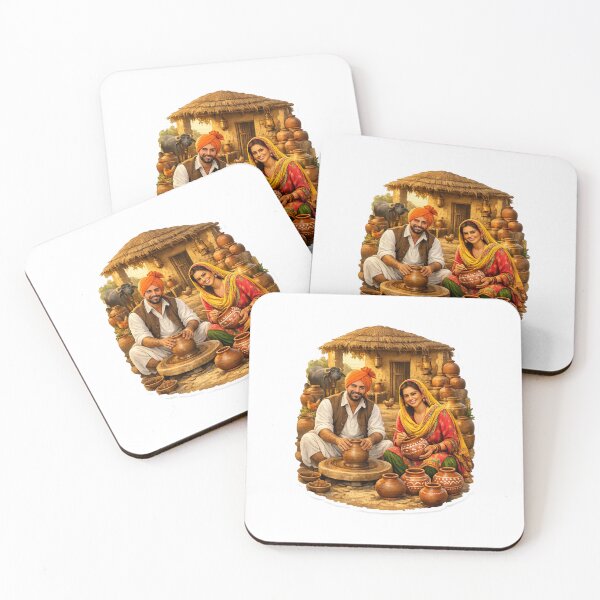 Item preview, Traditional Punjabi Potter Couple Village Portrait Die-Cut Sticker | Rural Clay Art & Handmade Pottery designed and sold by Arts121.