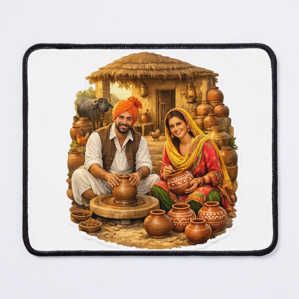 Item preview, Traditional Punjabi Potter Couple Village Portrait Die-Cut Sticker | Rural Clay Art & Handmade Pottery designed and sold by Arts121.