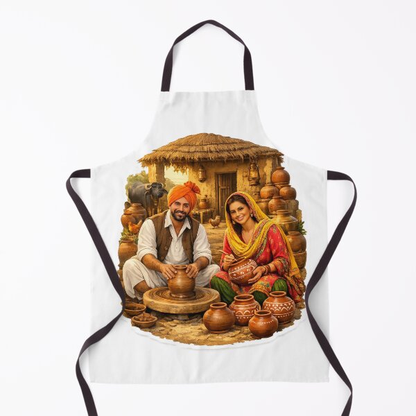 Item preview, Traditional Punjabi Potter Couple Village Portrait Die-Cut Sticker | Rural Clay Art & Handmade Pottery designed and sold by Arts121.