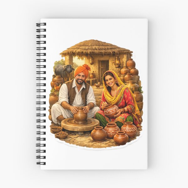 Item preview, Traditional Punjabi Potter Couple Village Portrait Die-Cut Sticker | Rural Clay Art & Handmade Pottery designed and sold by Arts121.