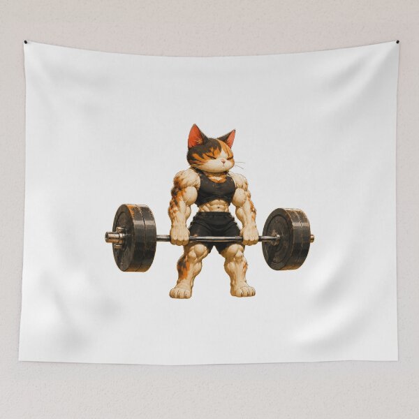 Item preview, Funny Buff Gym Cat Deadlift Vintage Fitness Cartoon Design designed and sold by Digistore1221.