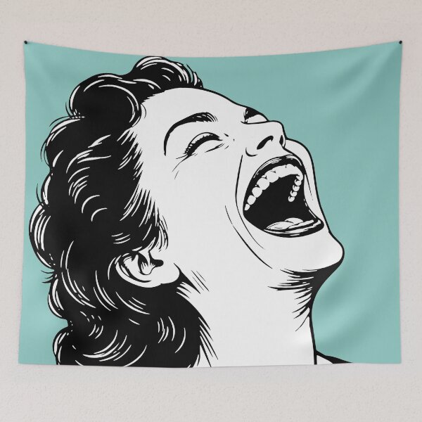 Item preview, Woman Laughing Hysterically Unhinged Retro Illustration  designed and sold by tinydumbempire.