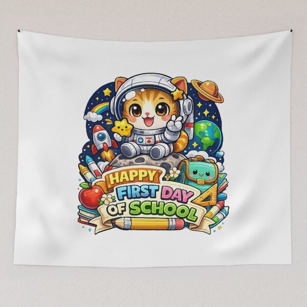 Item preview, Happy First Day of School Cute Cat Space Astronaut Teacher Boys Kids designed and sold by QuiteOrbit.