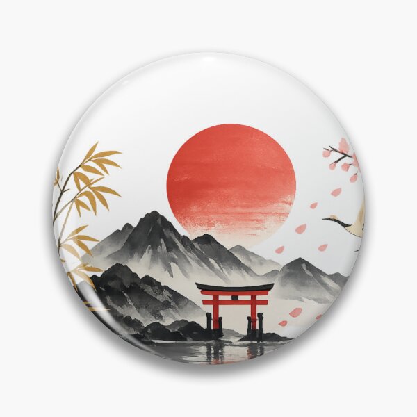 Item preview, Minimalist Japanese Zen Rising Sun Torii Gate | Japanese Aesthetic Sticker designed and sold by Trendykunnu.