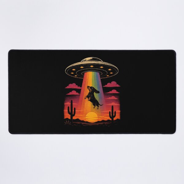 Item preview, Dachshund UFO Abduction Desert Sunset designed and sold by CelidaBonde.