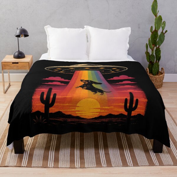 Item preview, Dachshund UFO Abduction Desert Sunset designed and sold by CelidaBonde.