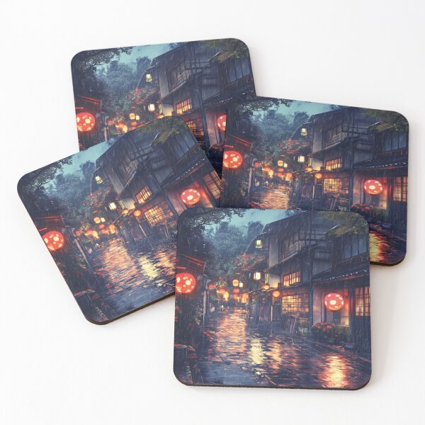 Item preview, Kyoto Rainy Night Street with Warm Lantern Lights and Reflections designed and sold by Whimsical Wayfarer.