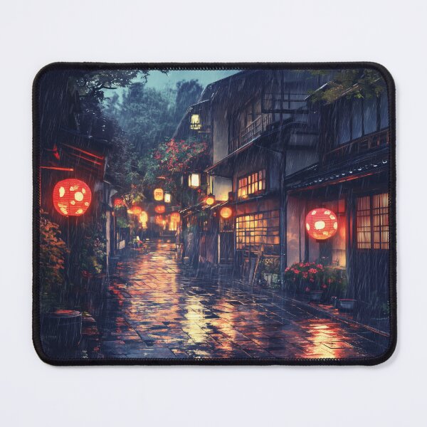 Item preview, Kyoto Rainy Night Street with Warm Lantern Lights and Reflections designed and sold by Whimsical Wayfarer.