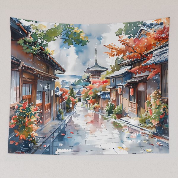 Item preview, Autumn Path Through Traditional Kyoto Streets designed and sold by Whimsical Wayfarer.