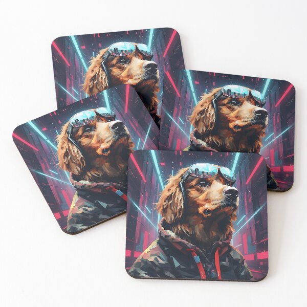 Item preview, Cyber Golden Retriever – Neon City Guardian | Futuristic Geometric Dog Art designed and sold by Atelier Nova.