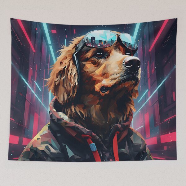 Item preview, Cyber Golden Retriever – Neon City Guardian | Futuristic Geometric Dog Art designed and sold by Atelier Nova.