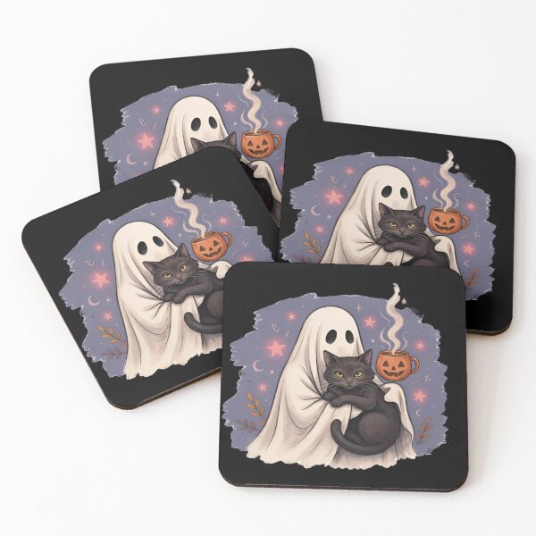 Item preview, Cute Ghost & Black Cat Spooky Season Halloween Cozy Autumn Gift designed and sold by Zizo-DR44.