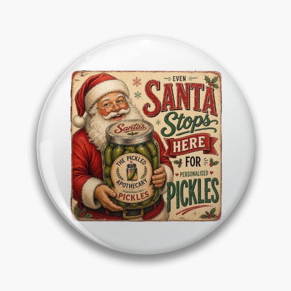 Item preview, Santa Stops Here for Personalised Pickles |   Funny Retro Pickle Sticker designed and sold by Imagine Ink Design Studio.