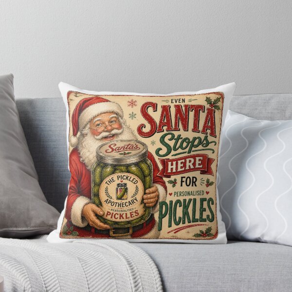 Item preview, Santa Stops Here for Personalised Pickles |   Funny Retro Pickle Sticker designed and sold by Imagine Ink Design Studio.