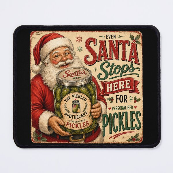 Item preview, Santa Stops Here for Personalised Pickles | Funny Retro Pickle Sticker designed and sold by Imagine Ink Design Studio.