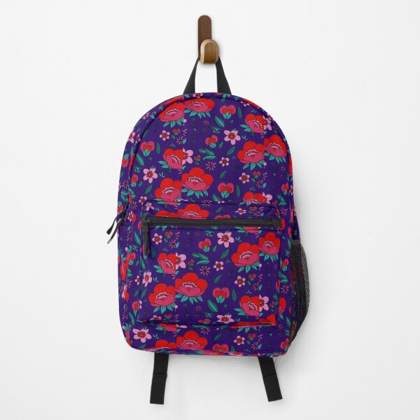 Item preview, Whimsical Bright floral hand drawn pattern | Maximalist Retro Vibes | Red, pink, purple and green flower art designed and sold by LibrarianLauren.