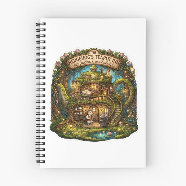 Item preview, The Hedgehog's Teapot Inn | Cozy Woodland Inn | Enchanted Forest Cottage | Cottagecore Hedgehog Art | Whimsical Animal Tavern | Fairy Forest Sticker designed and sold by MrDev.