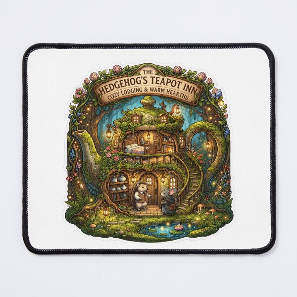 Item preview, The Hedgehog's Teapot Inn | Cozy Woodland Inn | Enchanted Forest Cottage | Cottagecore Hedgehog Art | Whimsical Animal Tavern | Fairy Forest Sticker designed and sold by MrDev.